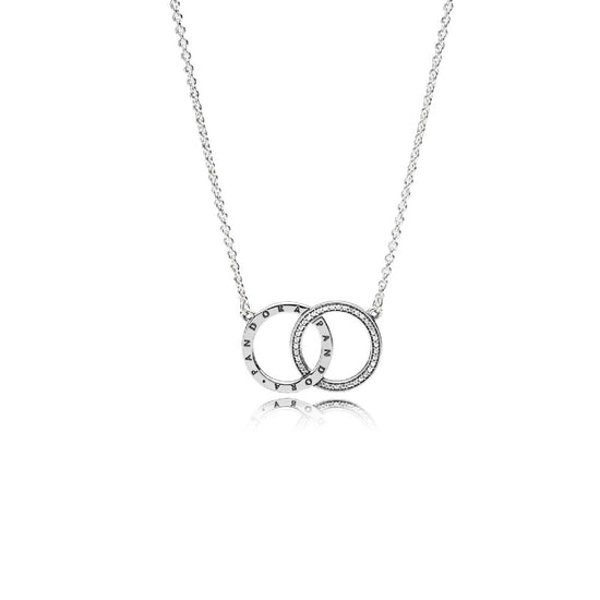 Collana con cerchi intrecciati e logo Pandora 396235CZ-45-2