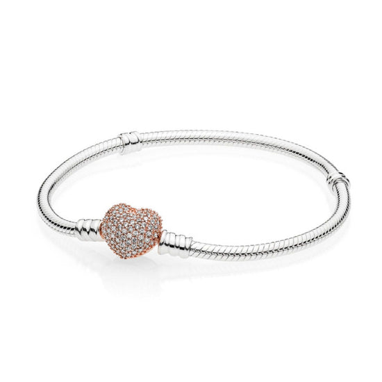 Bracciale Pandora Moments con maglia snake e chiusura con cuore e pavé 586292CZ-1