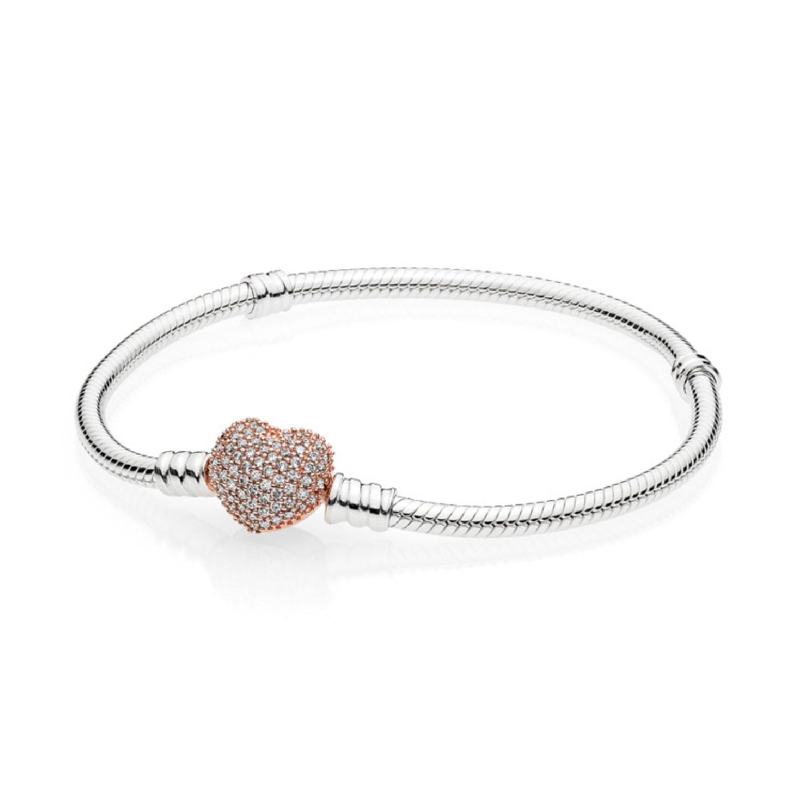 Bracciale Pandora Moments con maglia snake e chiusura con cuore e pavé 586292CZ-1