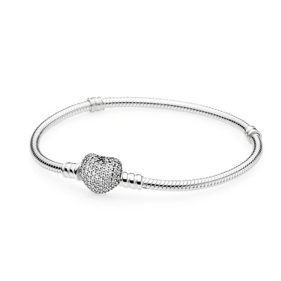 Bracciale Pandora Moments con maglia snake e chiusura a cuore scintillante 590727CZ-1