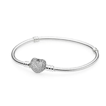Bracciale Pandora Moments con maglia snake e chiusura a cuore scintillante 590727CZ-1