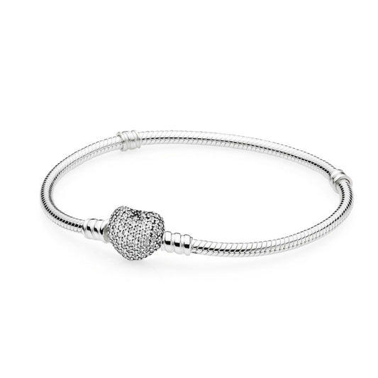 Bracciale Pandora Moments con maglia snake e chiusura a cuore scintillante 590727CZ-1
