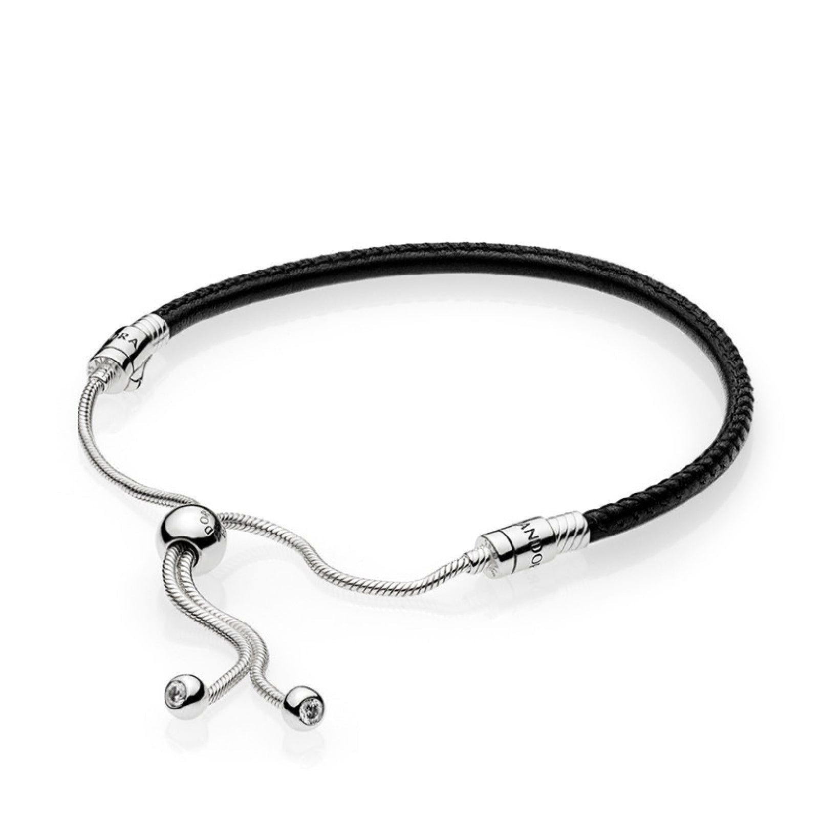 Bracciale Pandora Moments in pelle nera con chiusura regolabile 597225CBK-1
