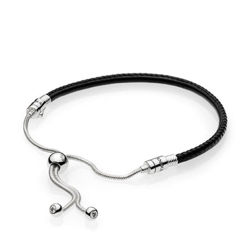 Bracciale Pandora Moments in pelle nera con chiusura regolabile 597225CBK-1