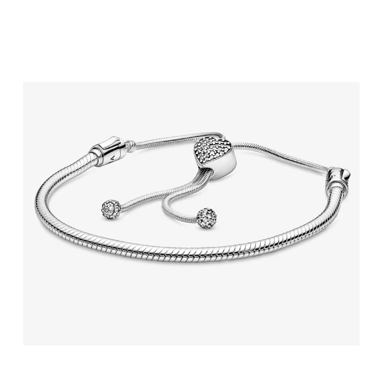 Bracciale Pandora Moments con pavé, maglia snake e chiusura regolabile a cuore 598699C01-1