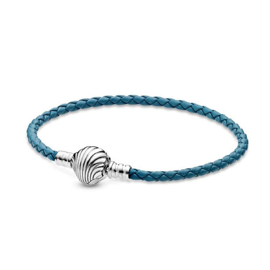 Bracciale Pandora Moments in pelle intrecciato turchese con chiusura a conchiglia 598951C01-1