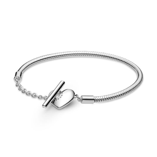 Bracciale Pandora Moments con maglia snake, cuore e barretta a T 599285C00-1
