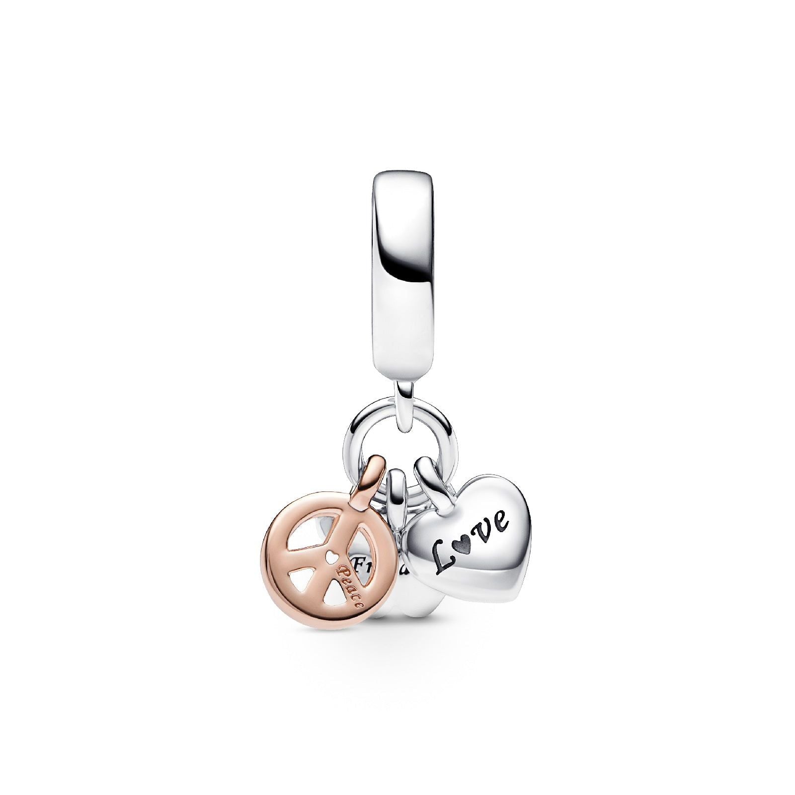 Charm pendente bicolore triplo Cuore Arcobaleno, Farfalla e Pace 782572C01-2