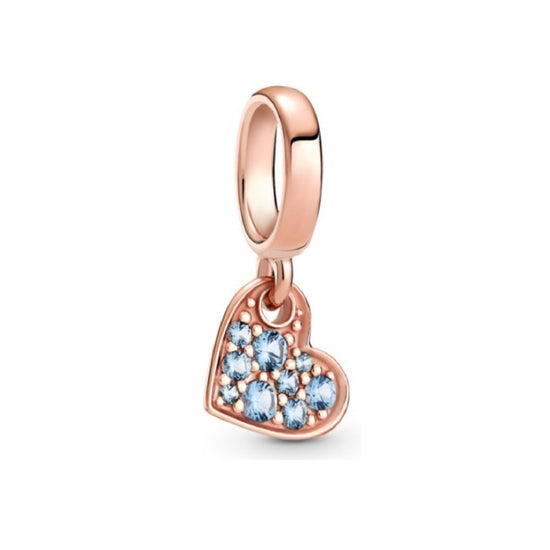 Charm pendente Cuore obliquo con pavé azzurro 789404C01-1