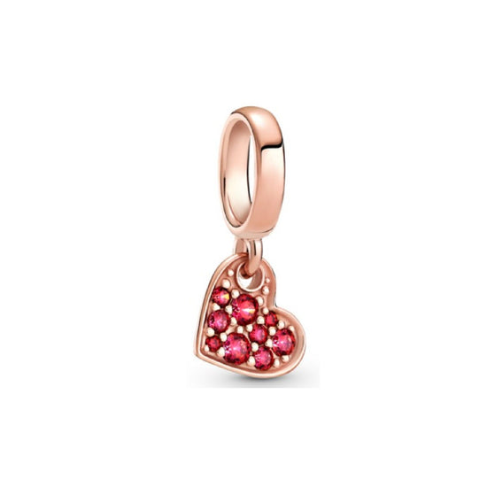 Charm pendente Cuore obliquo con pavé rosso 789404C02-1