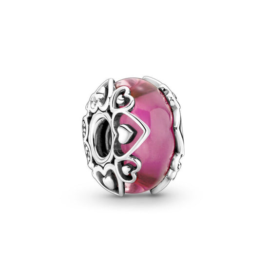 Charm Vetro di Murano Rosa con Cuori 791159C00-1