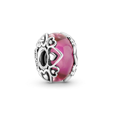 Charm Vetro di Murano Rosa con Cuori 791159C00-1