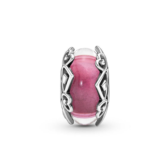 Charm Vetro di Murano Rosa con Cuori 791159C00-2