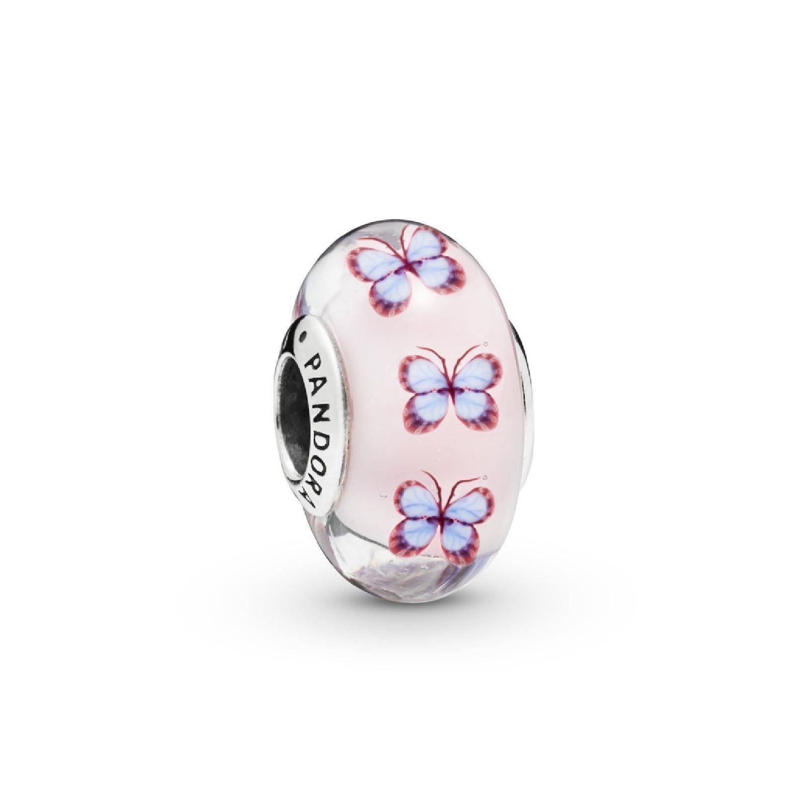 Charm in vetro di Murano rosa con farfalle 797893-1