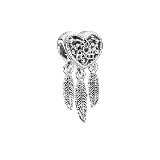 Charm Acchiappasogni con tre piume e cuore openwork 799107C00-1