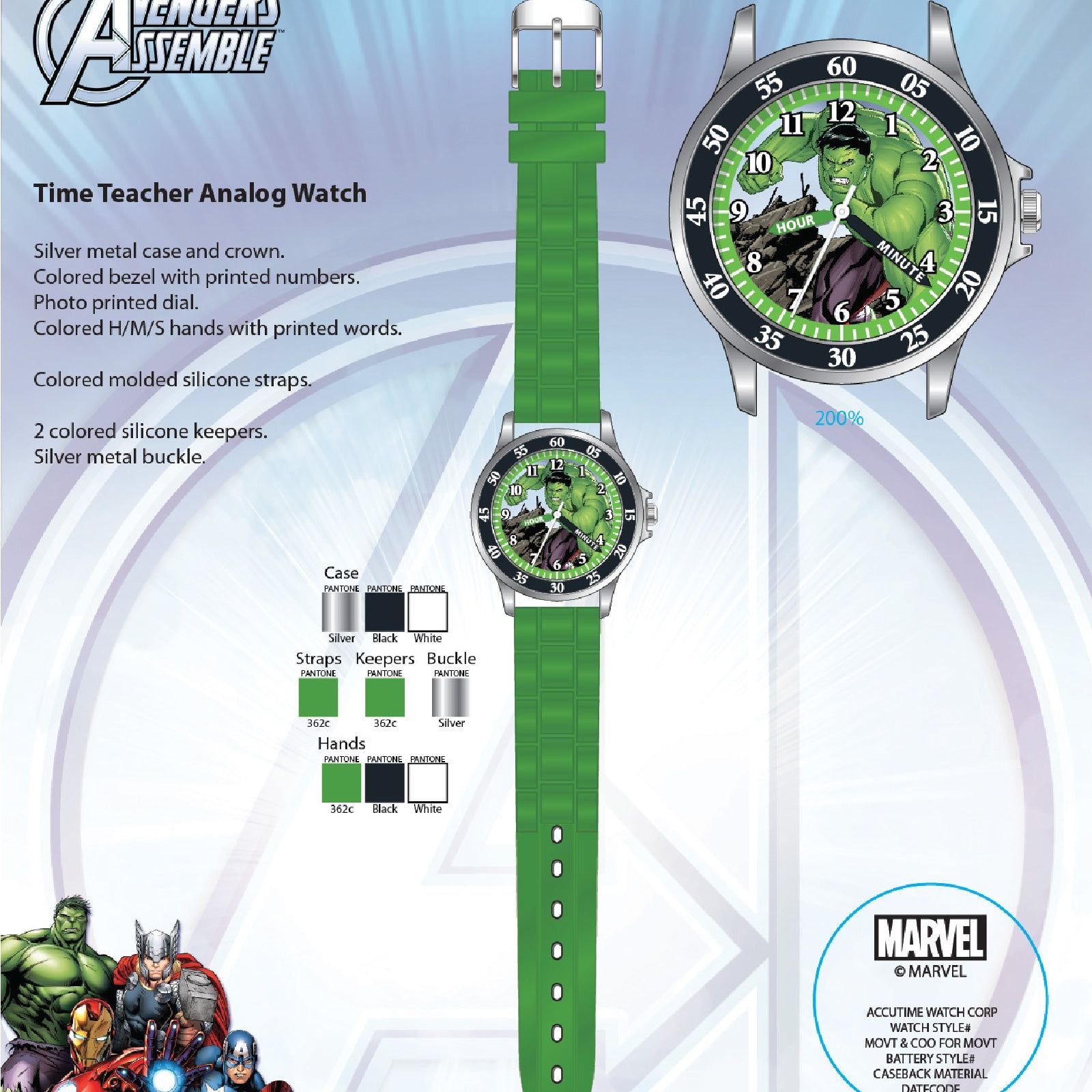 Orologio solo tempo Disney Time Teacher Avengers Hulk da bambino AVG9032-3