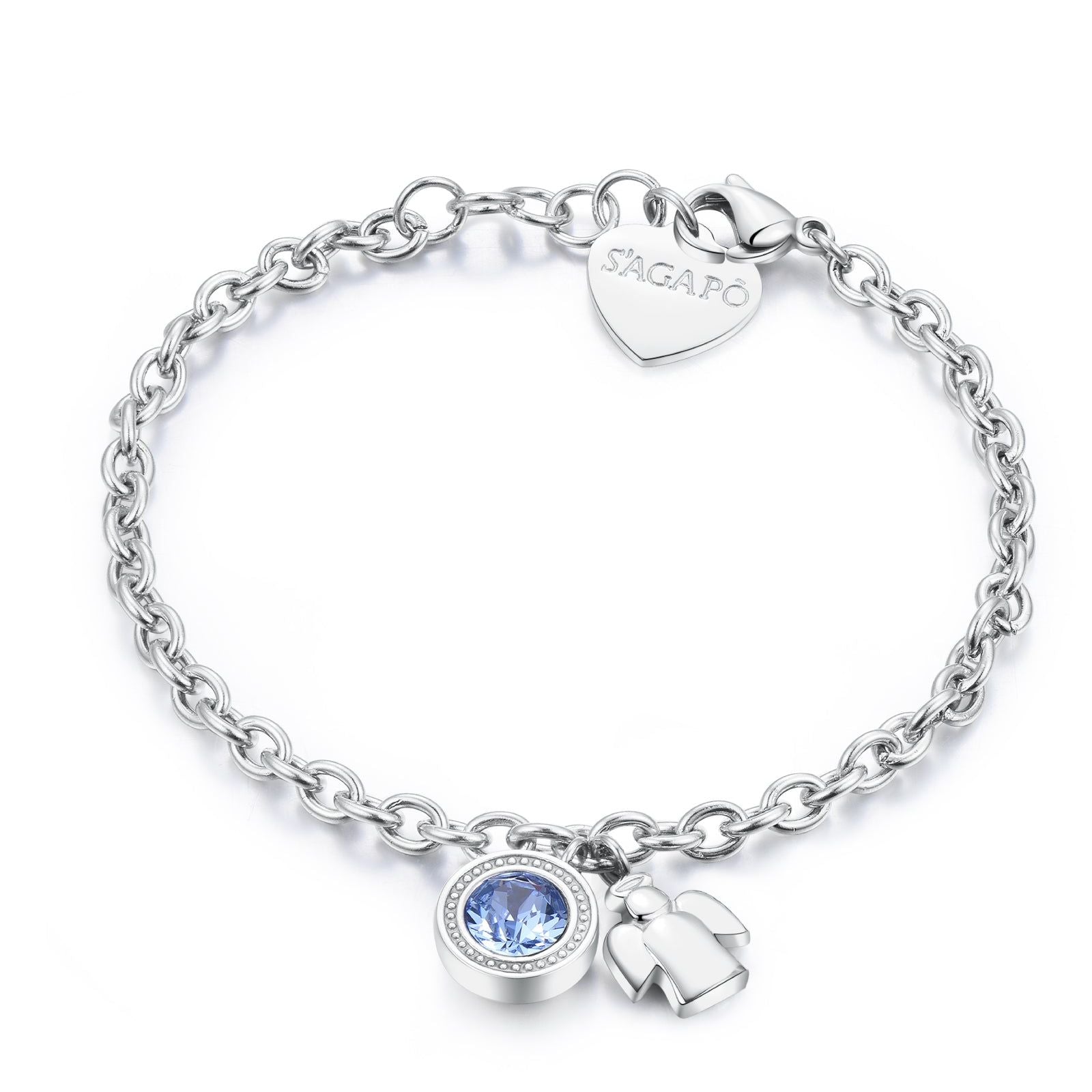 S'Agapõ Bracciale Donna In Acciaio 316L Con Cristalli E Pendente Stella Inciso – Collezione Be My Family SBY024 – Gioiello Italiano Ipoallergenico